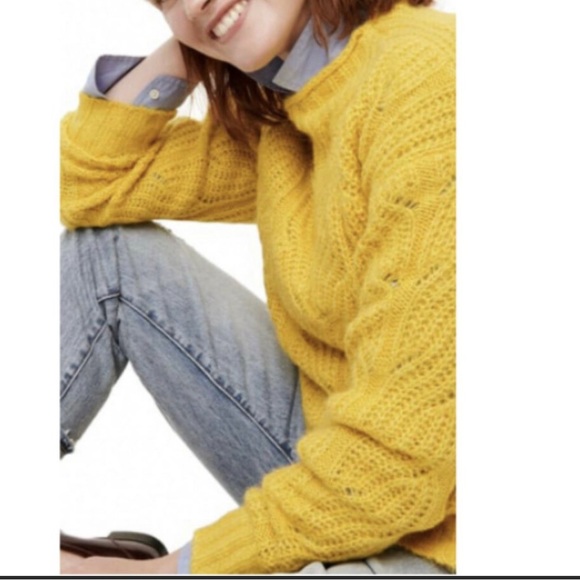 J. Crew Pointelle Cable Knit Alpaca Blend Mock Neck Yellow/ Rich Gold Sweater - Picture 2 of 9